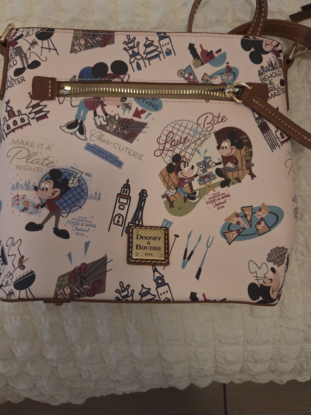 Dooney & Bourke Pink Disney Food & Wine Crossbody Bag/Brown Trim Hardly Used.